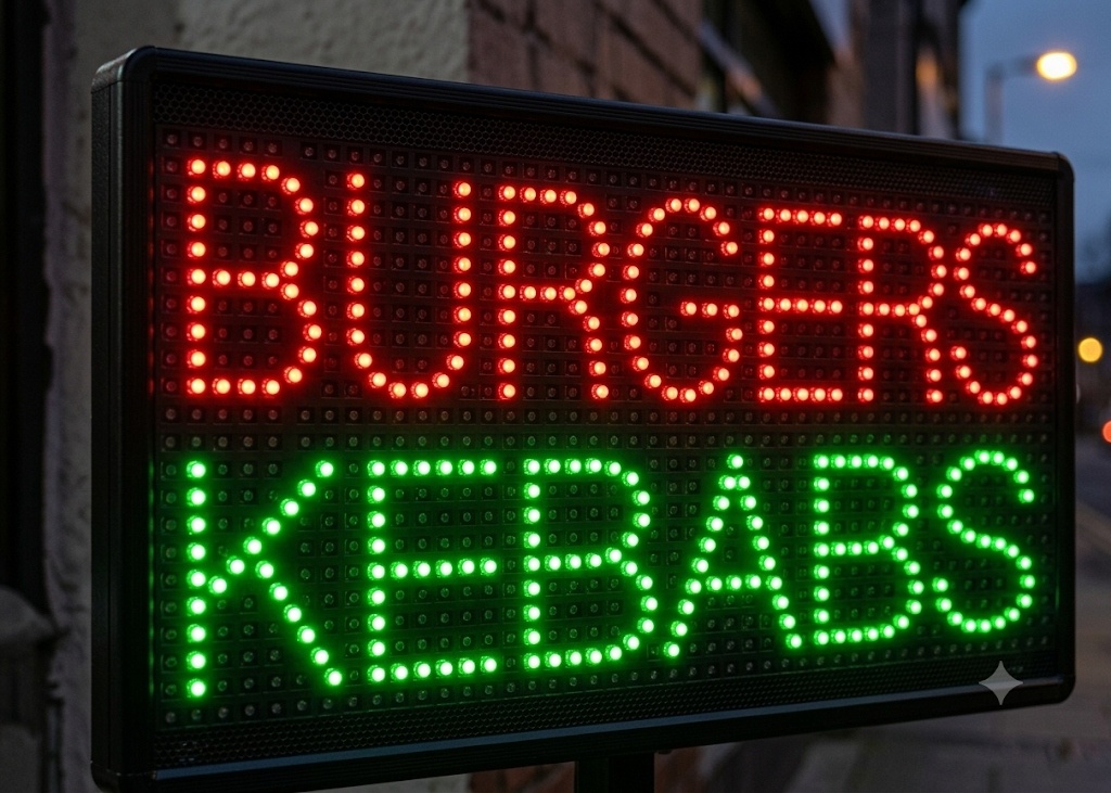 Dot LED Programmable Moving Message Displays - Burgers and Kebabs
